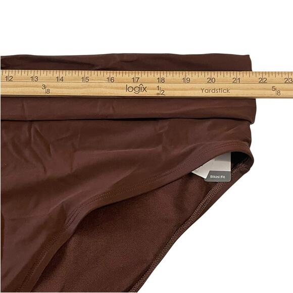 Time and Tru Plus Size 2X (20W-22W) Brown Solid High Waist Foldover Swim Bottoms - Picture 9 of 10